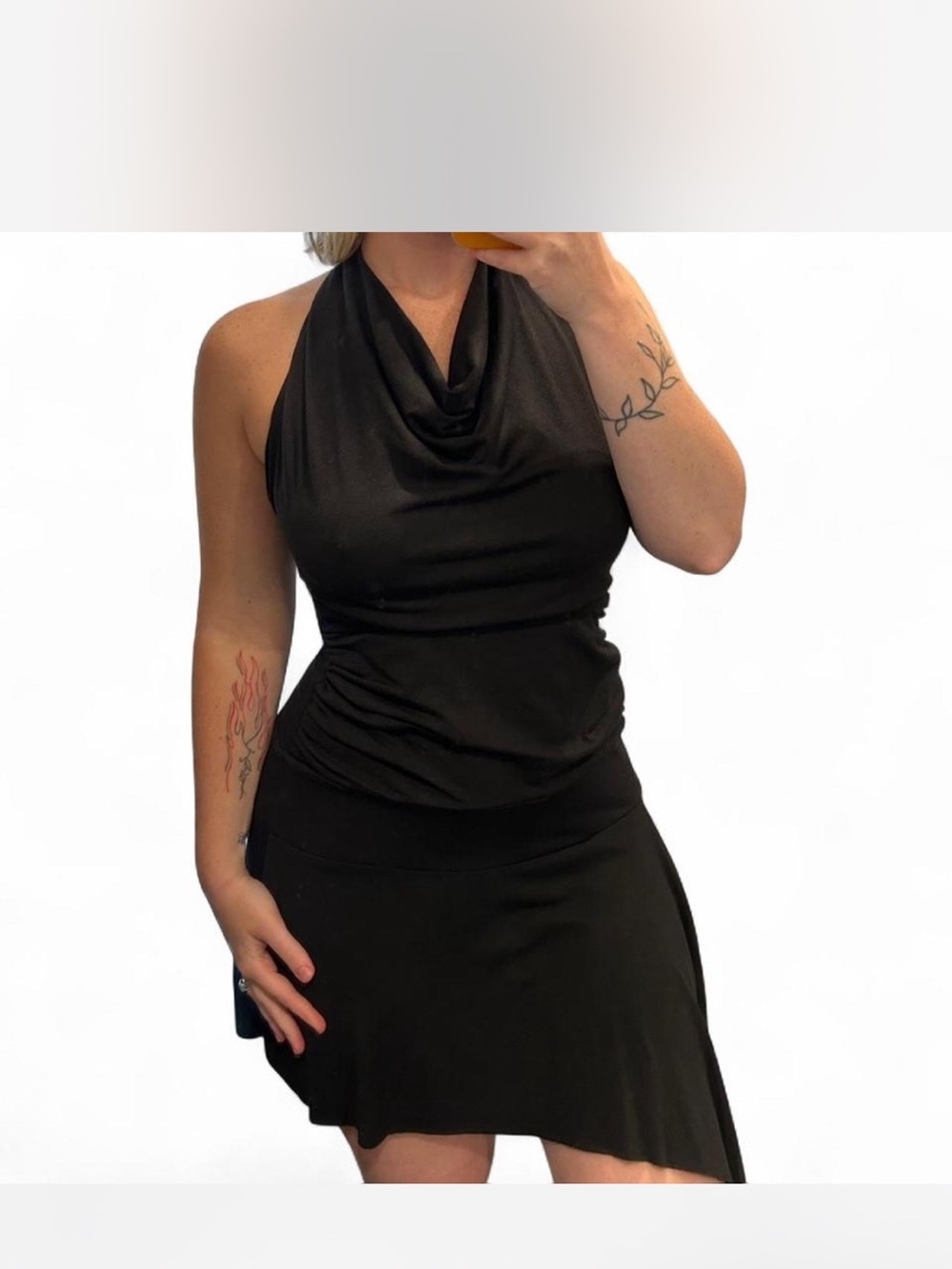 Black Halter Cowl Neck Dress